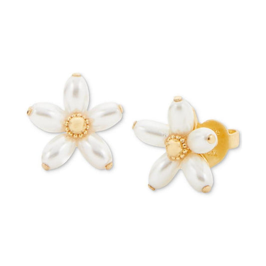 Gold-Tone Imitation Pearl Flower Stud Earrings