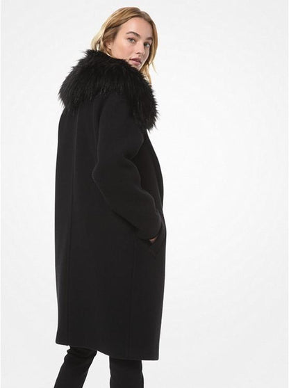 Faux Fur-Trim Wool-Blend Coat