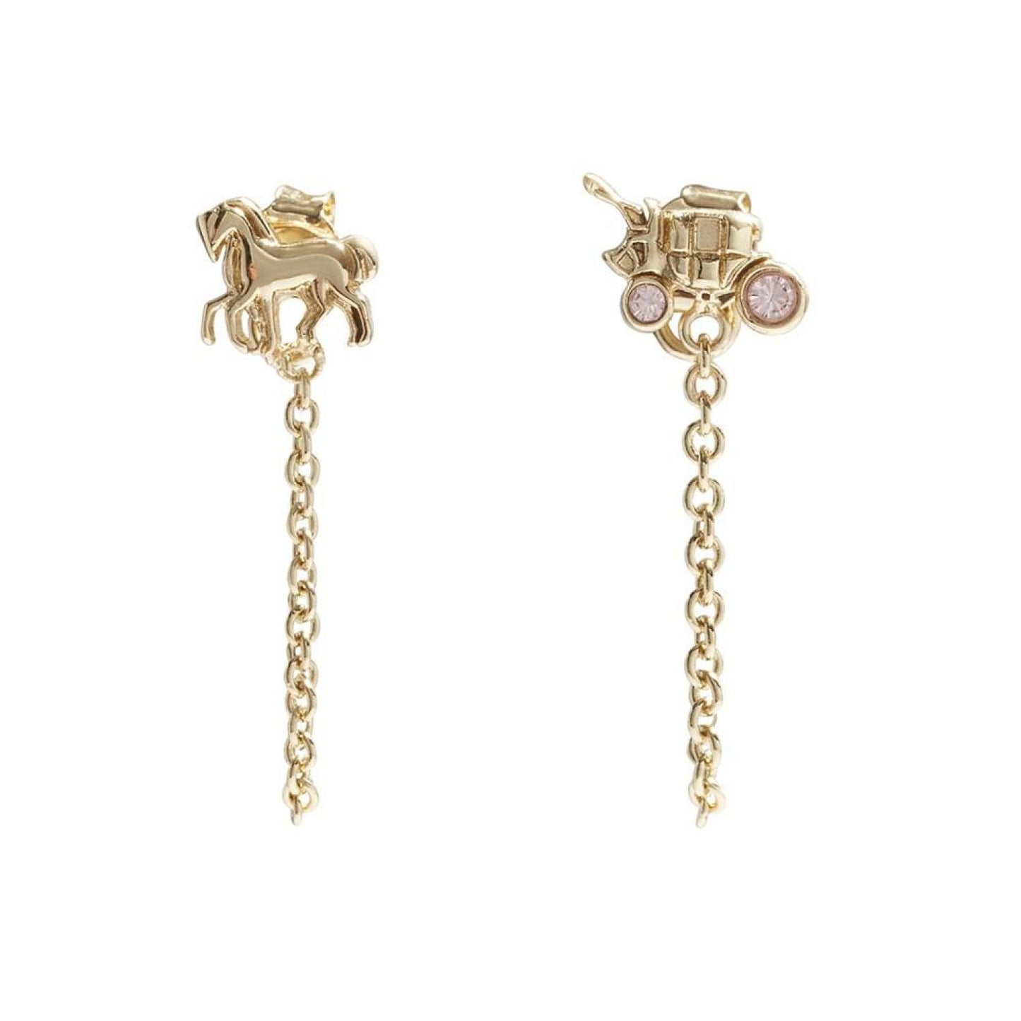 Gold Iconic Charm Mismatched Swag Horse and Carriage Motif Earrings