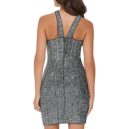 Womens Sequined Crossover Cocktail and Party Dress