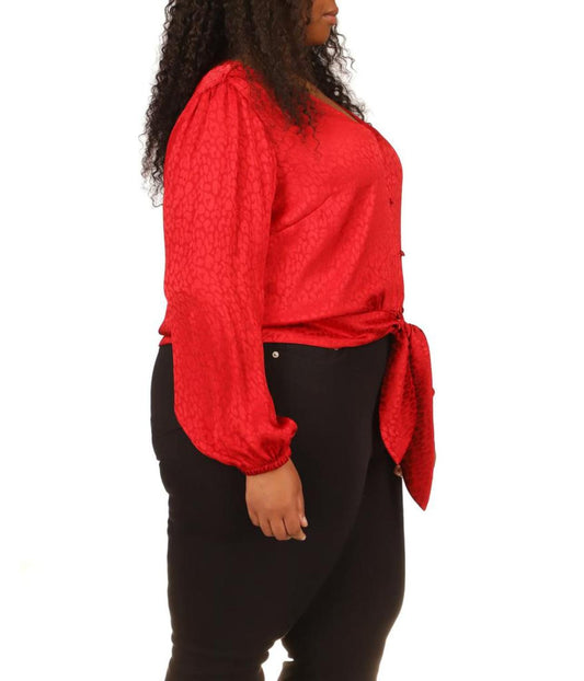 Plus Size Animal Jacquard Crop Tie Top