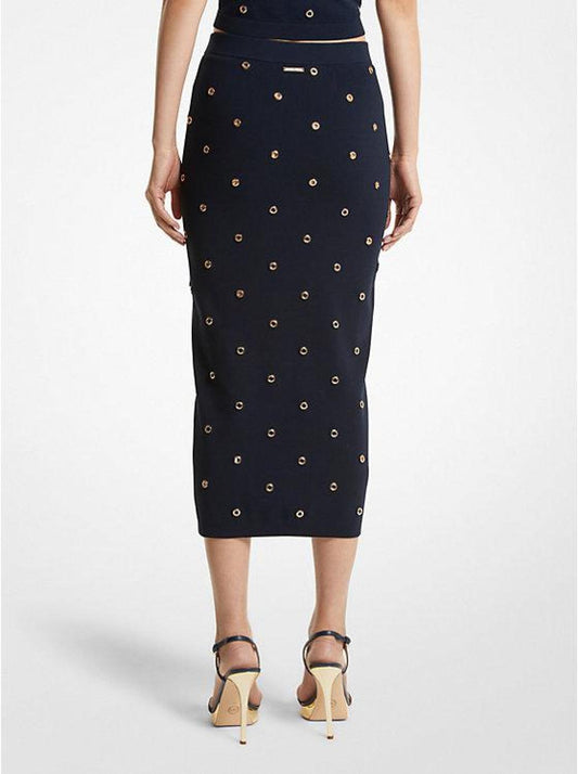 Grommet-Embellished Stretch Knit Pencil Skirt