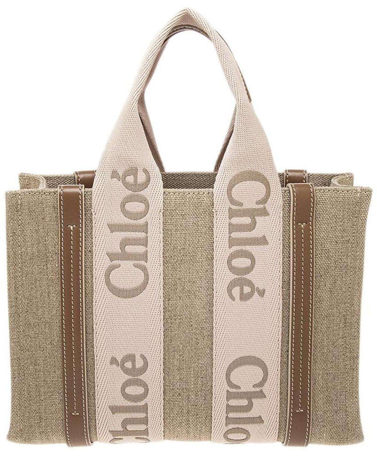 Chloé Woody Small Linen & Leather Tote