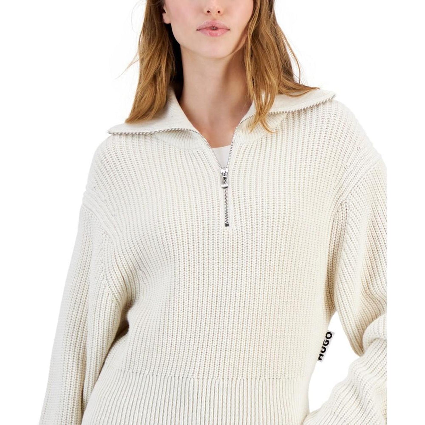 Women's Collared Quarter-Zip Drop-Shoulder Sweater