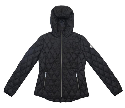 Michael Kors Black Diamond Quilted Hooded Down Puffer Packable Jacket Outerwear