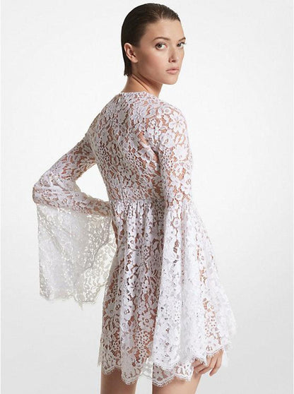 Floral Lace Flare-Sleeve Empire Dress