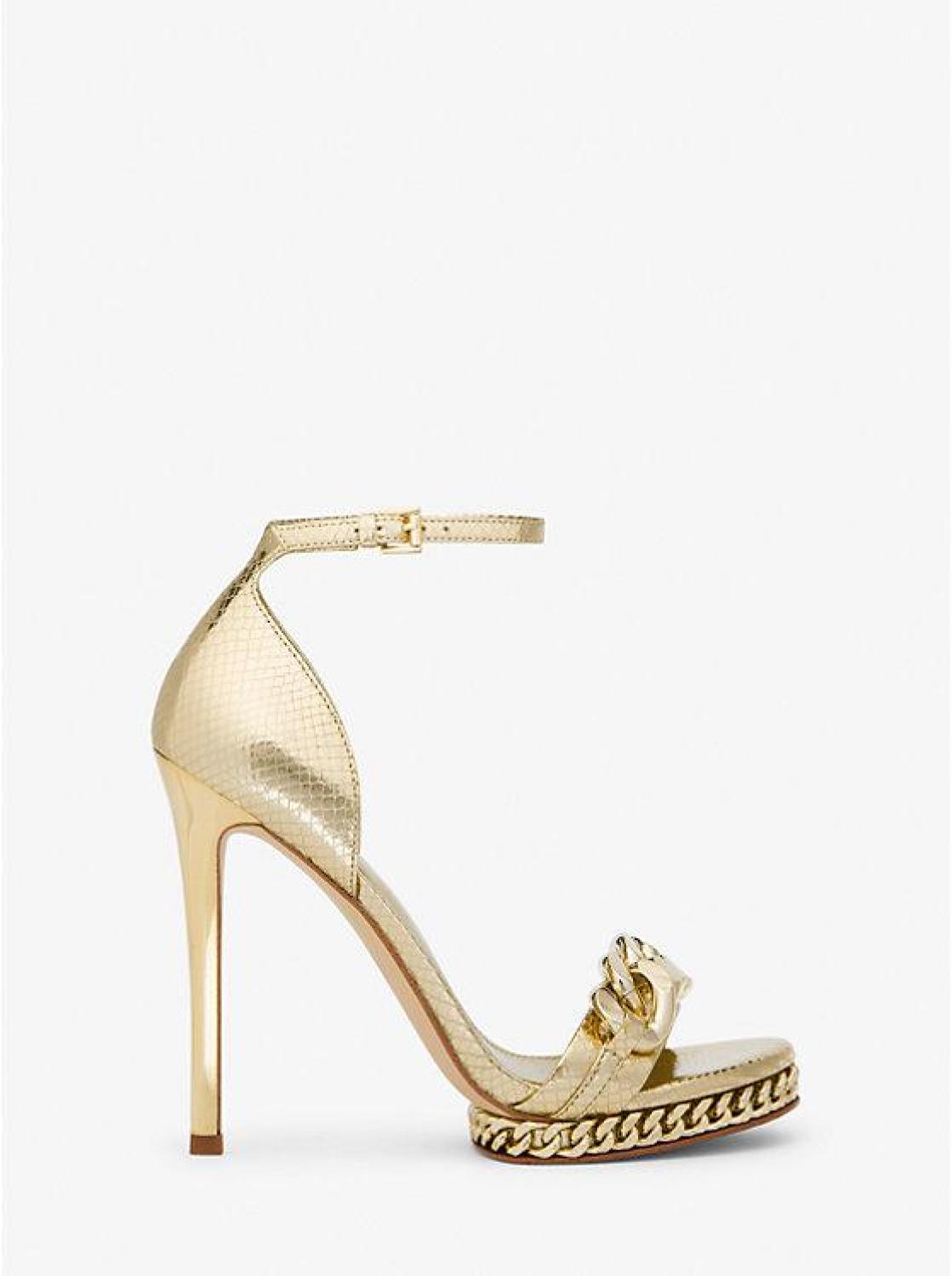 Jordyn Embellished Metallic Snake Embossed Leather Platform Sandal