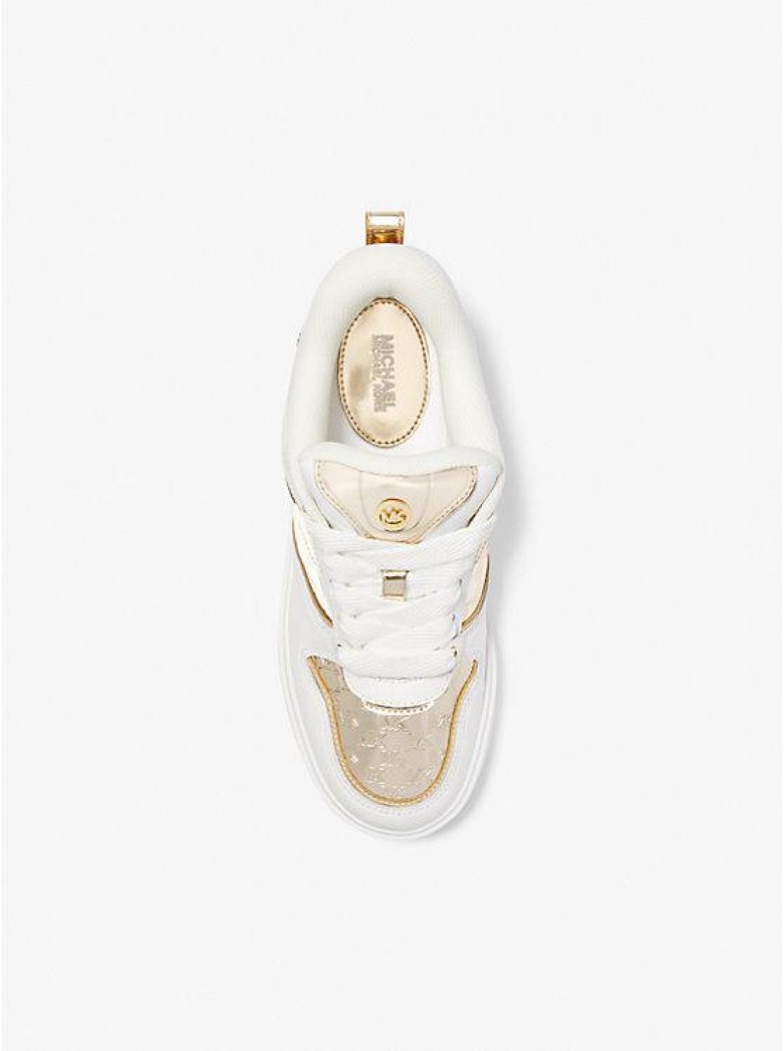 Rumi Leather and Logo-Embossed Metallic Platform Sneakers