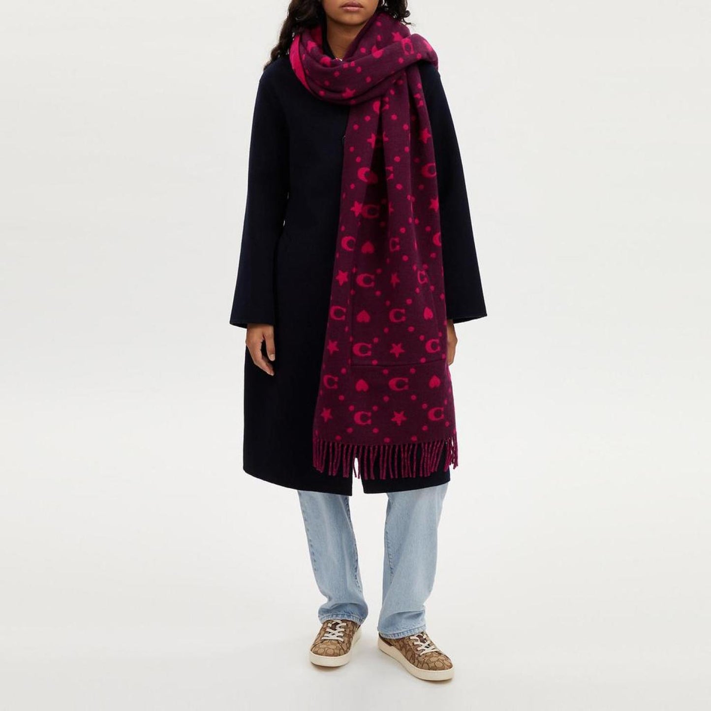 Coach Outlet Stars And Hearts Print Oversized Muffler With Pockets