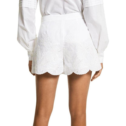 Womens Pleated Embroidered High-Waist Shorts