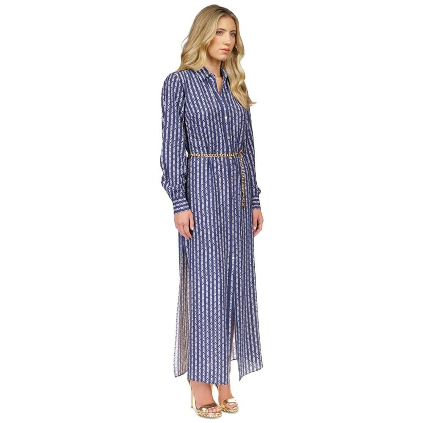 Women's Printed Belted Maxi Shirtdress