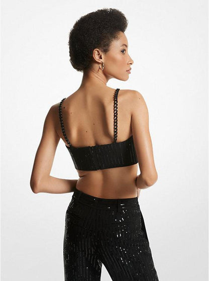 Pinstripe Sequined Crepe Bustier Top