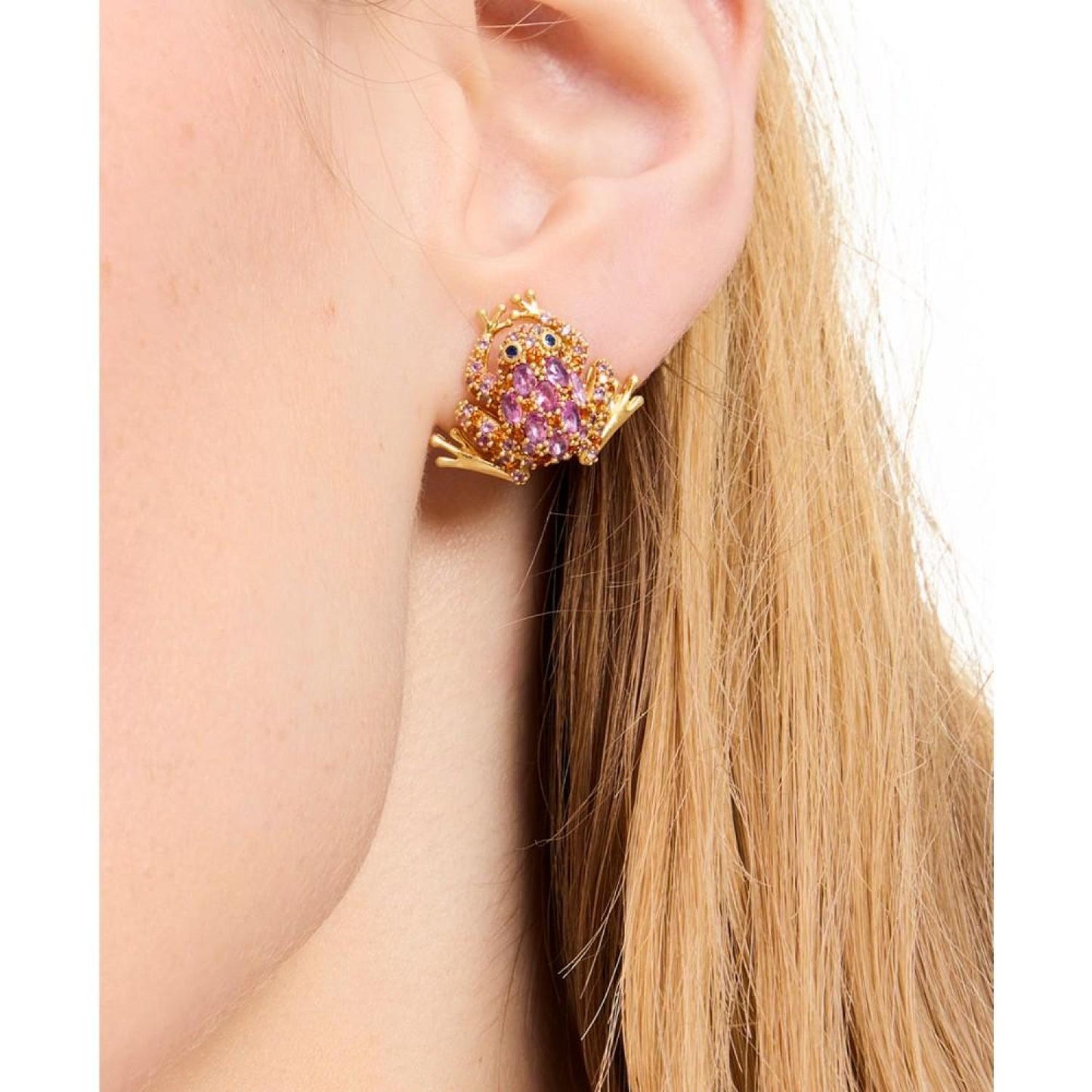 Gold-Tone Cubic Zirconia Frog Stud Earrings