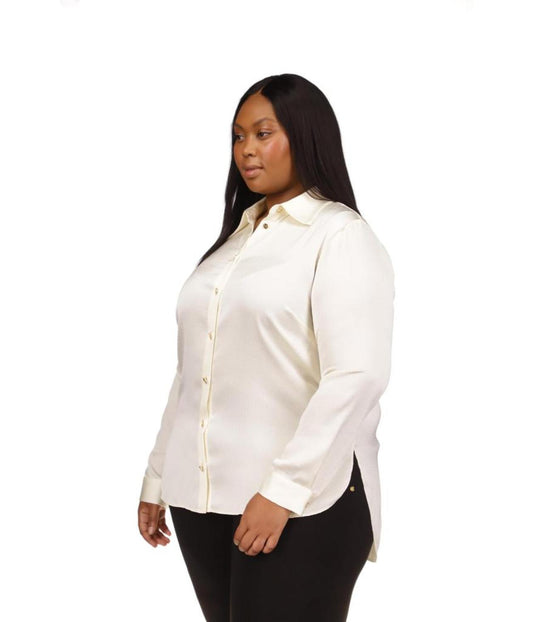 Plus Size Satin High-Low Long Sleeve Top