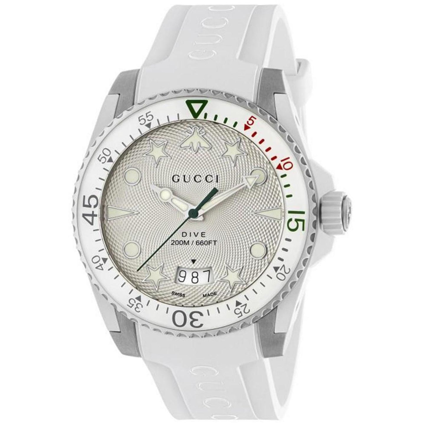 Men's Swiss Dive White Rubber Strap Watch 40mm