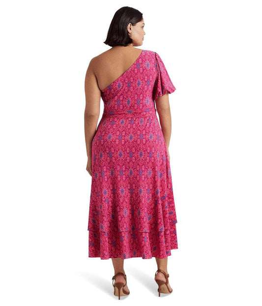 Plus Size Geo-Print Jersey One-Shoulder Dress