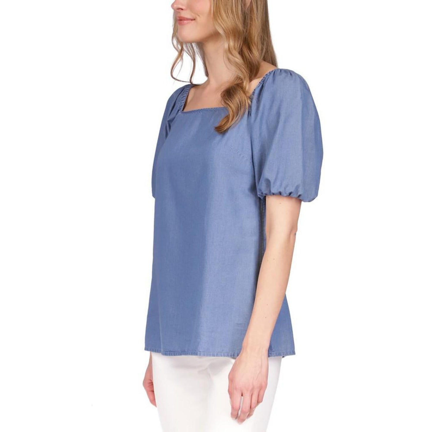 Women's Chambray Square-Neck Top, Regular & Petite