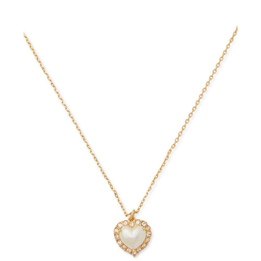 Gold-Tone Pavé & Imitation Pearl Heart Mini Pendant Necklace, 16" + 3" extender