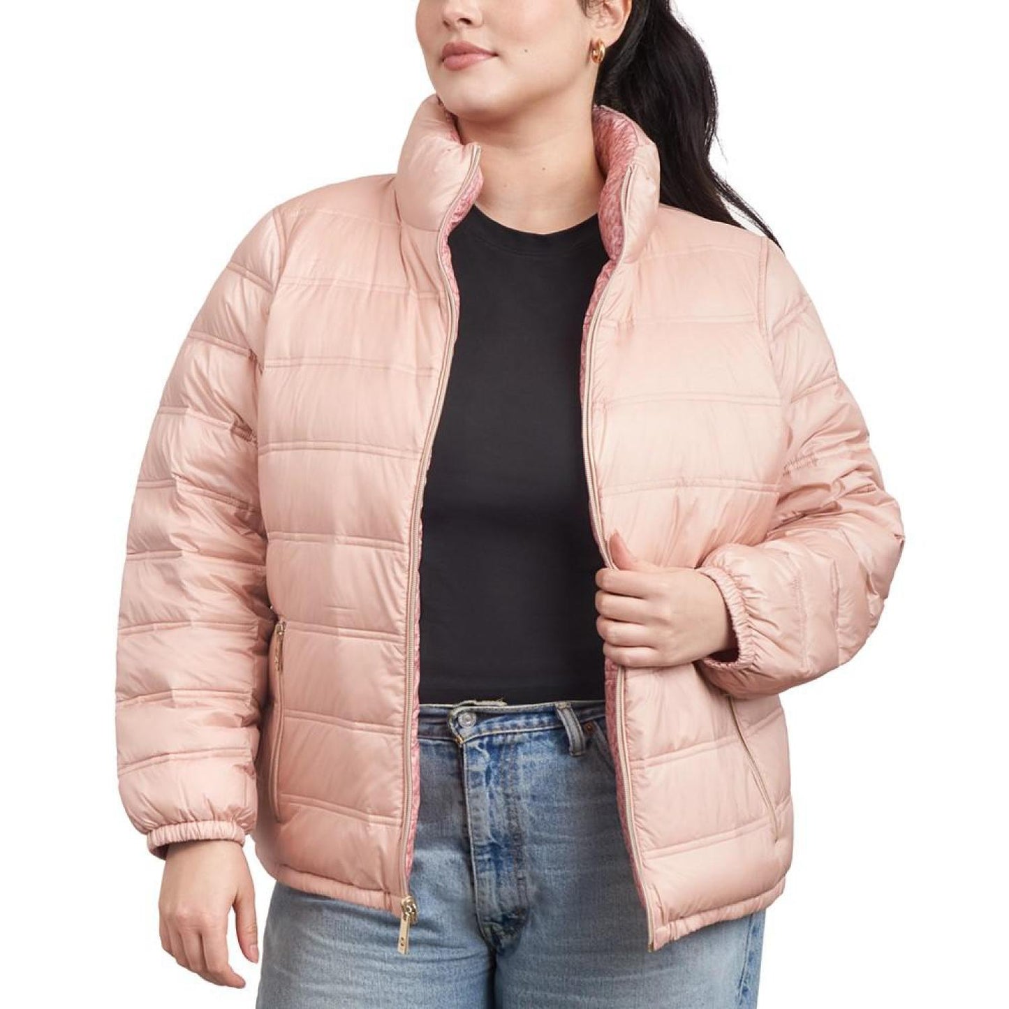 Women's Plus Size Reversible Shine Down Puffer Coat, Created for Macy's