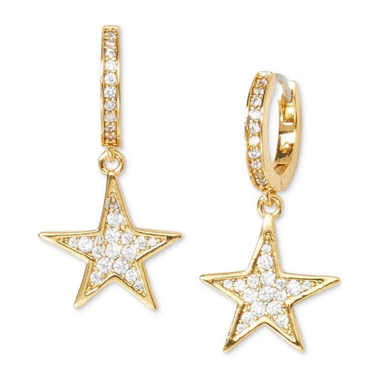 Gold-Tone Pavé Star Charm Huggie Hoop Earrings