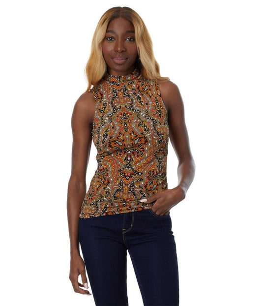 Paisley Ruched Mock Neck Top