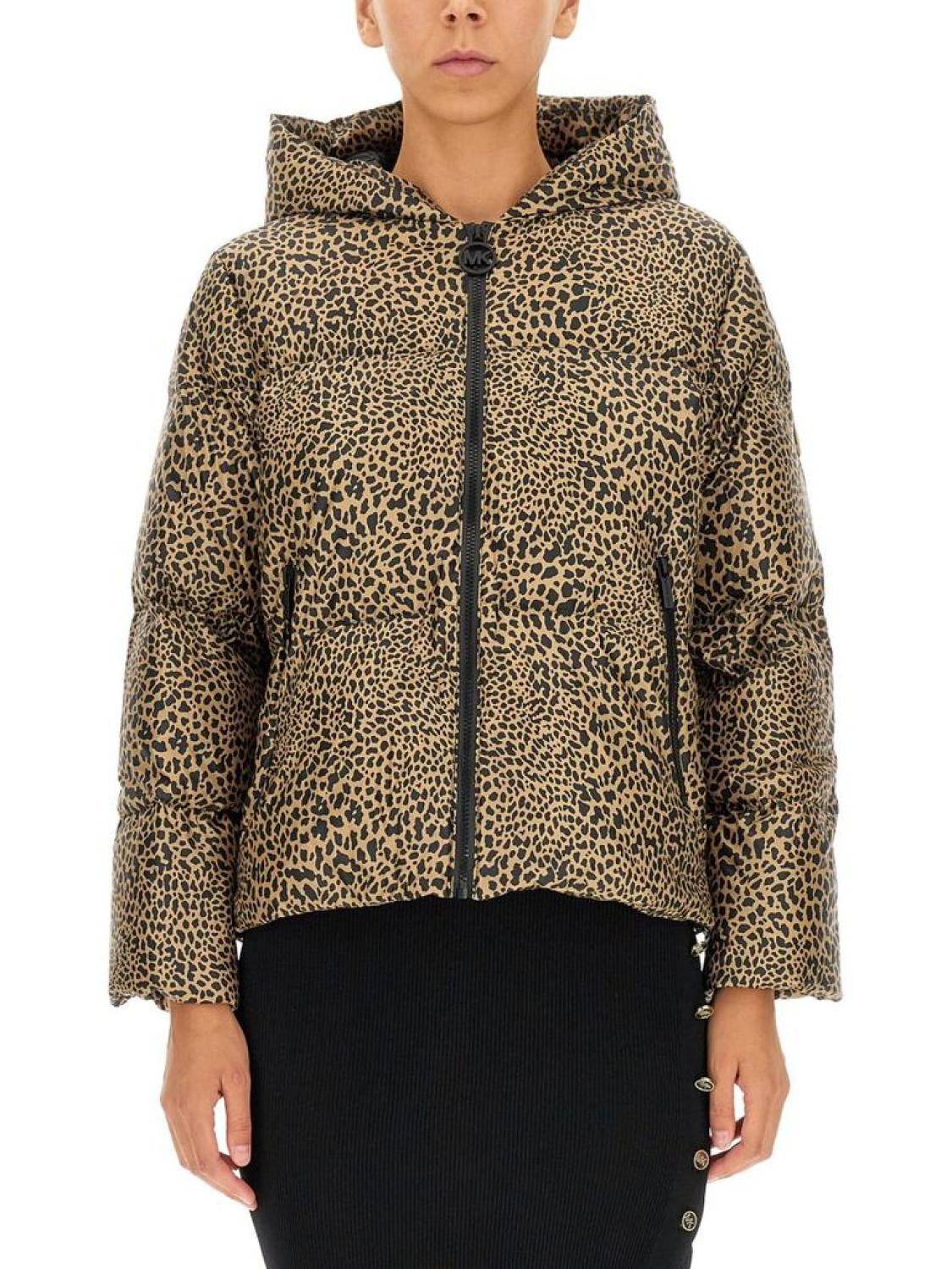 Michael Michael Kors Leopard Print Hooded Down Jacket