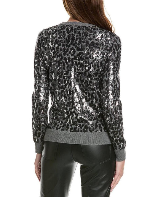 Michael Kors Collection Leopard Embellished Crewneck Cashmere Pullover