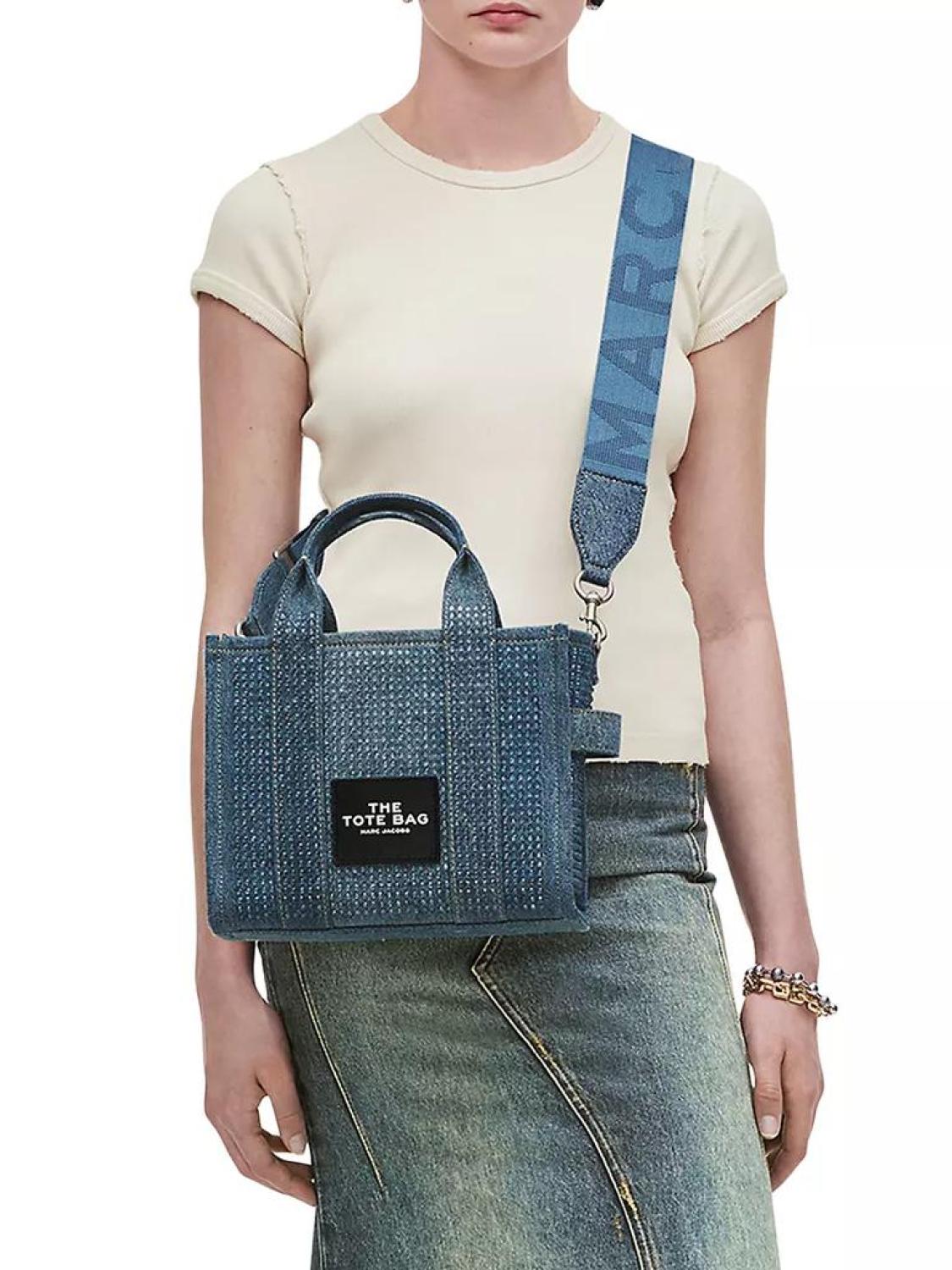 The Small Crystal-Embellished Denim Tote Bag