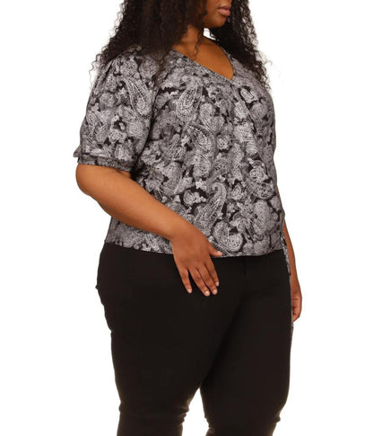 Plus Size Foil Paisley Wrap Top