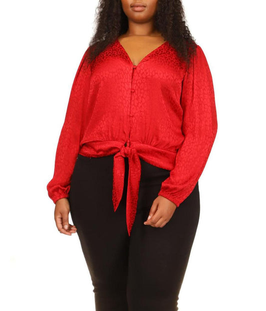 Plus Size Animal Jacquard Crop Tie Top