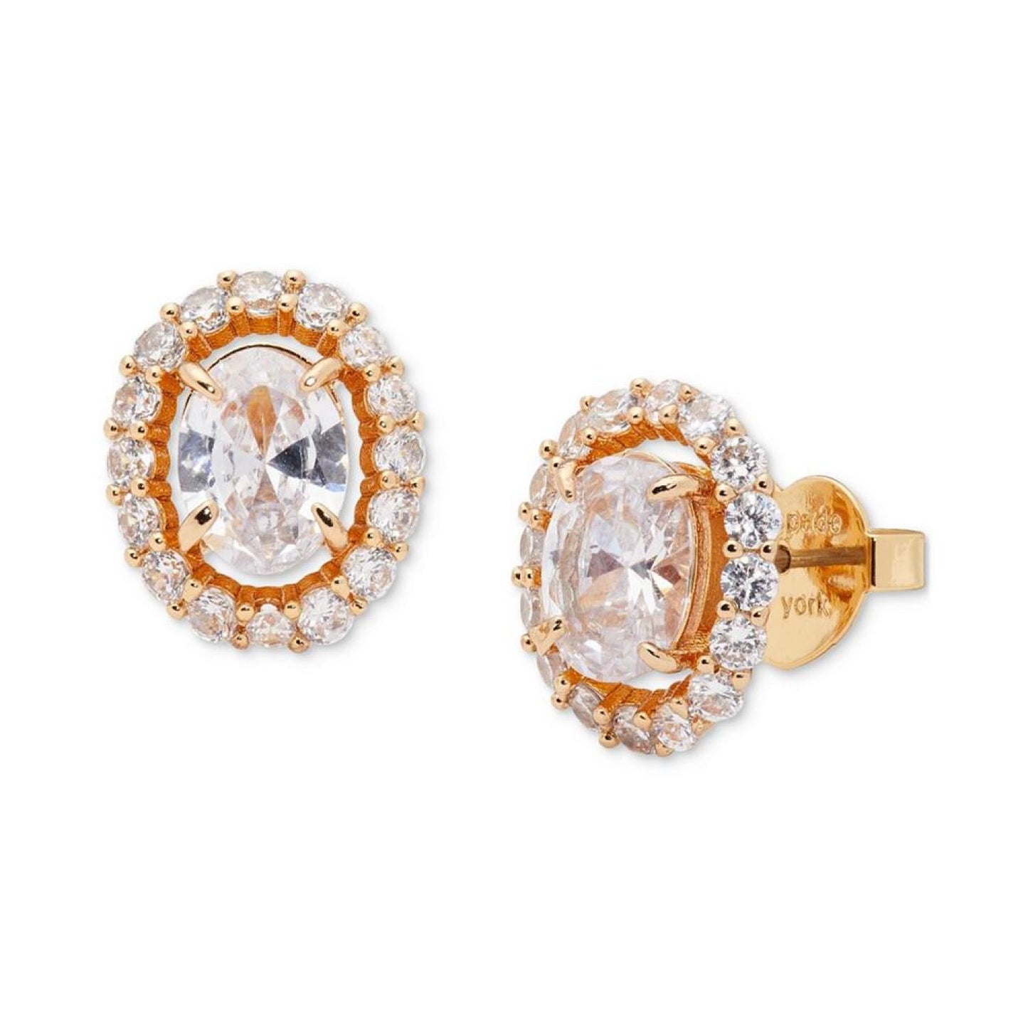 Gold-Tone Cubic Zirconia Oval Halo Stud Earrings