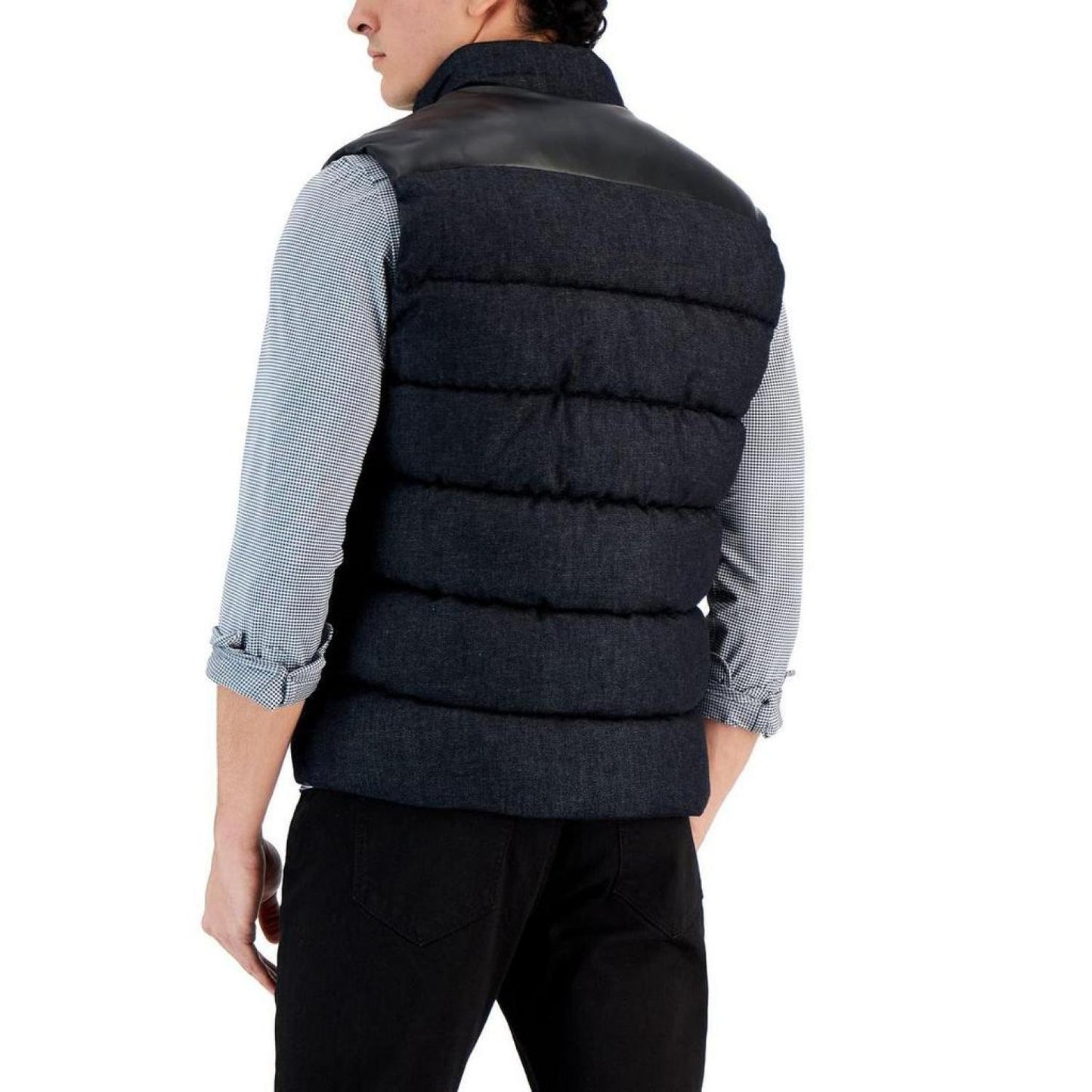 Mens Faux Leather Trim Puffer Vest