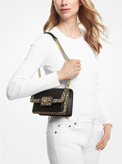 Heather Extra-Small Leather and Leopard Print Calf Hair Crossbody Bag