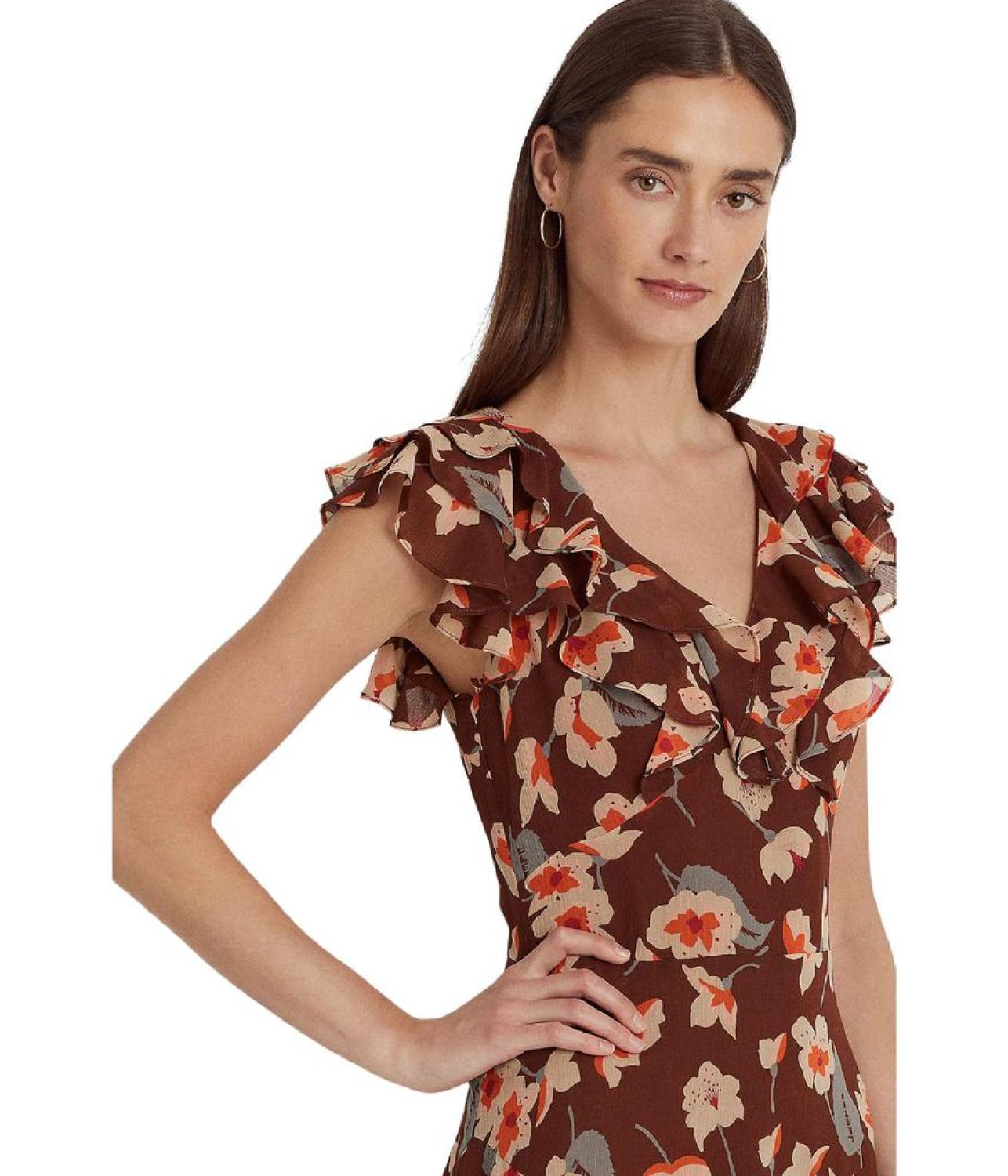 Floral Ruffle-Trim Georgette Dress