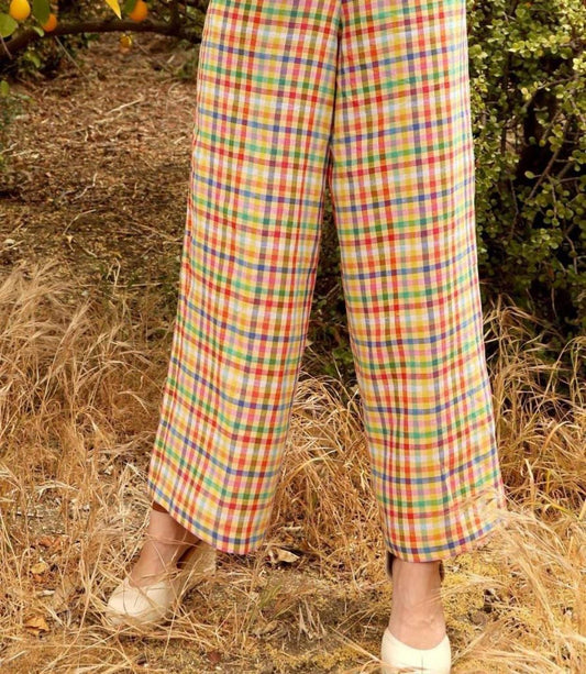 Linen Plaid Pants In Multi