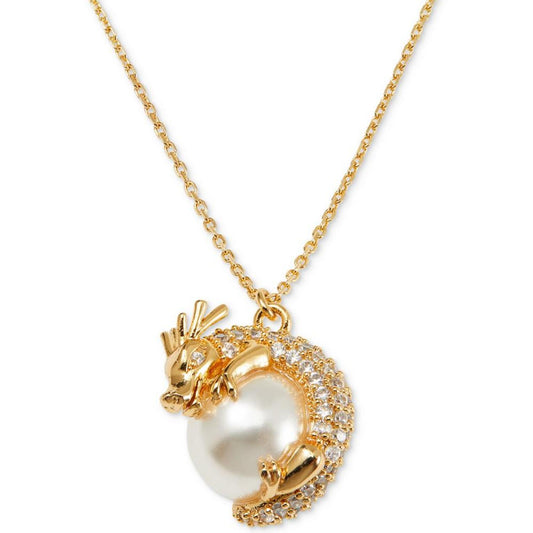 Gold-Tone Pavé & Imitation Pearl Dragon Pendant Necklace, 16" + 3" extender