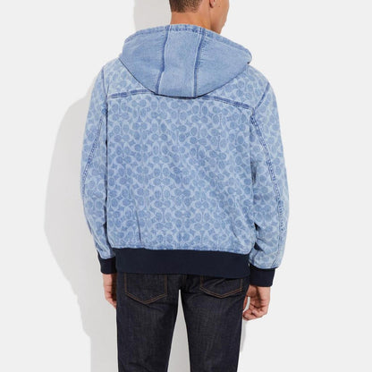 Coach Outlet Signature Denim Hooded Zip Up Jacket