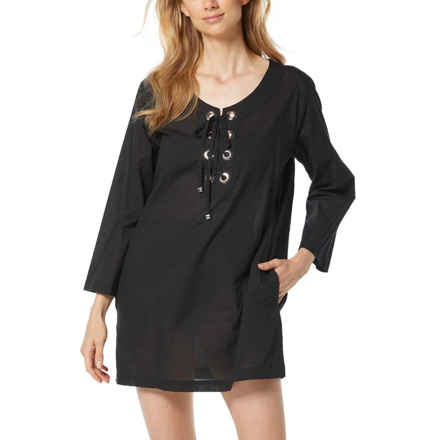 Women's Cotton Lace-Up Cover-Up Dress