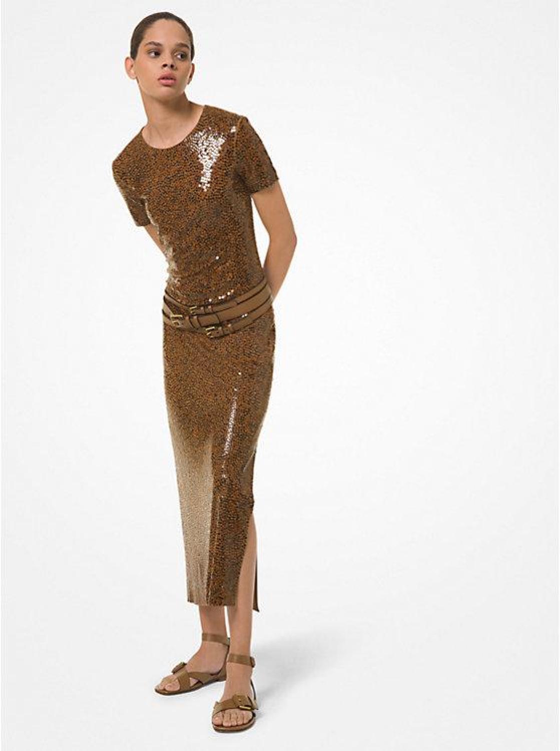 Sequin Embroidered Crepe Jersey Dress