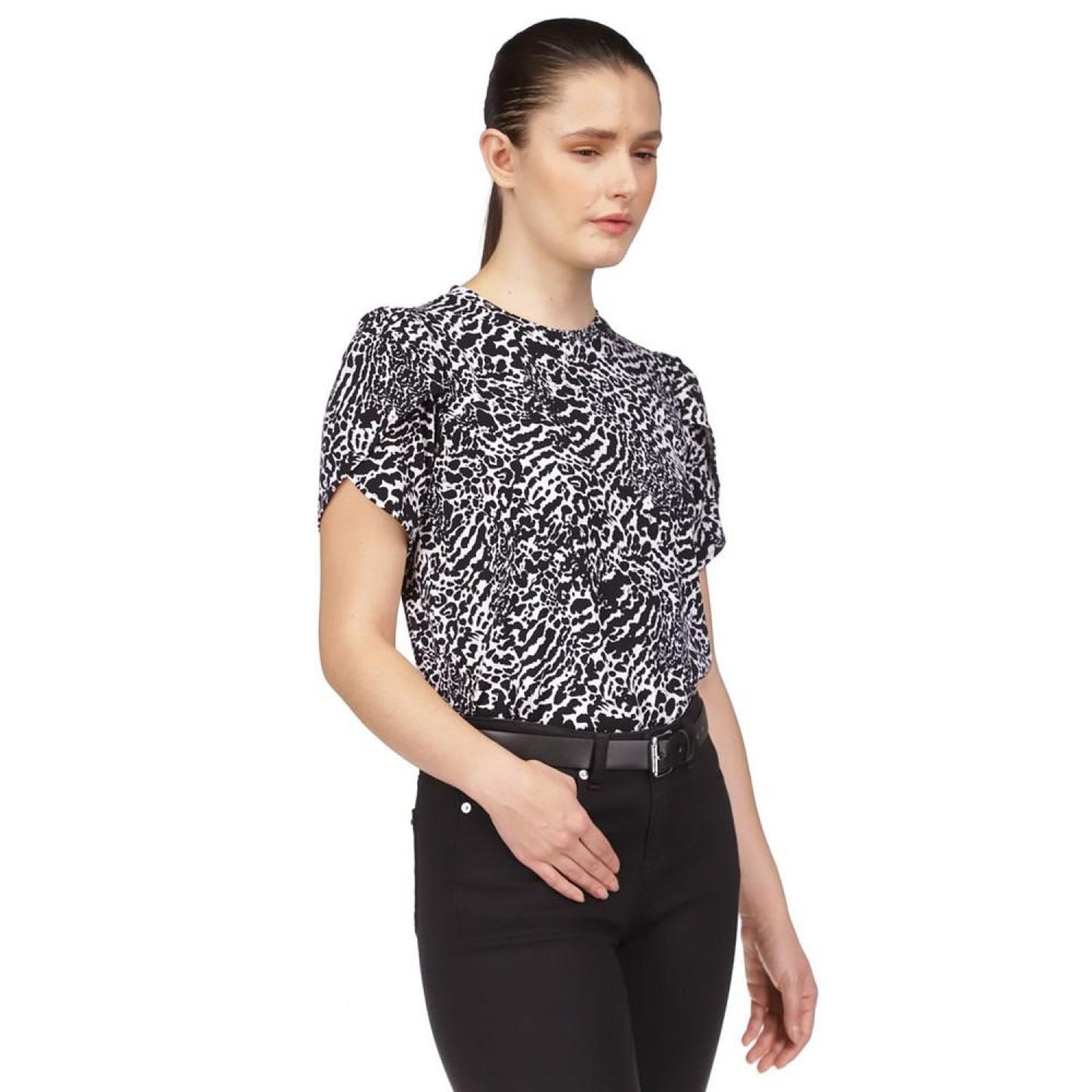 Women's Animal-Print Petal-Sleeve Top