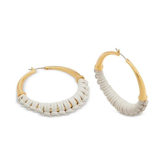 Gold-Tone Large Leather-Wrapped Hoop Earrings, 2.16"