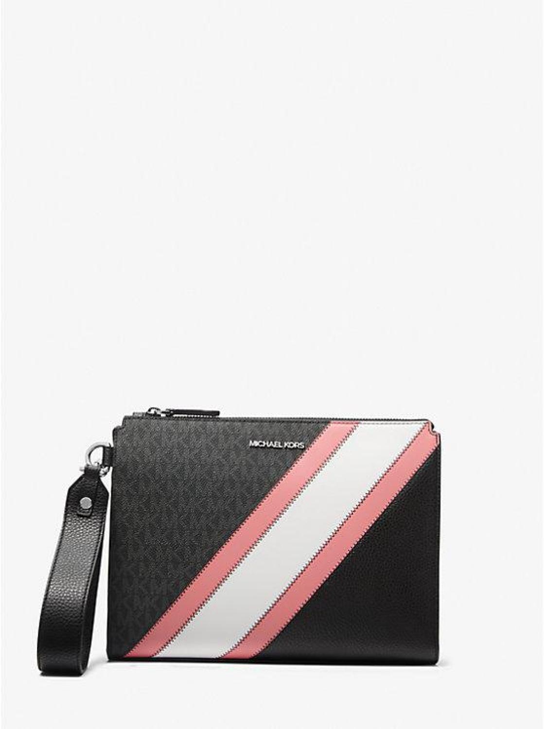 Cooper Logo Stripe and Faux Leather Wristlet