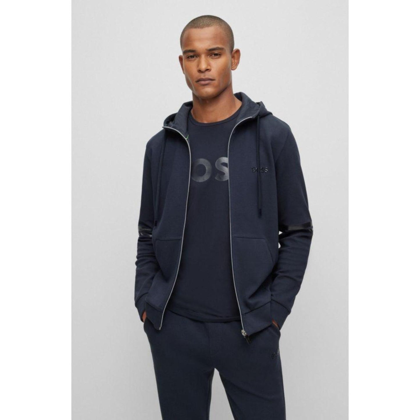 Cotton-piqu zip-up hoodie with logo detail