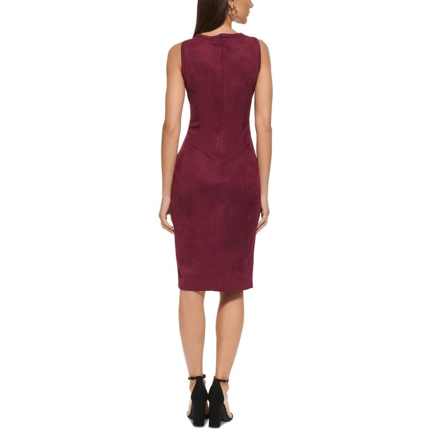 Womens Faux Suede Sleeveless Midi Dress