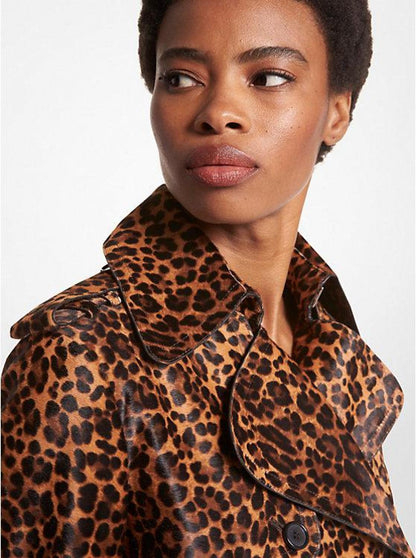 Leopard Print Calf Hair Trench Coat