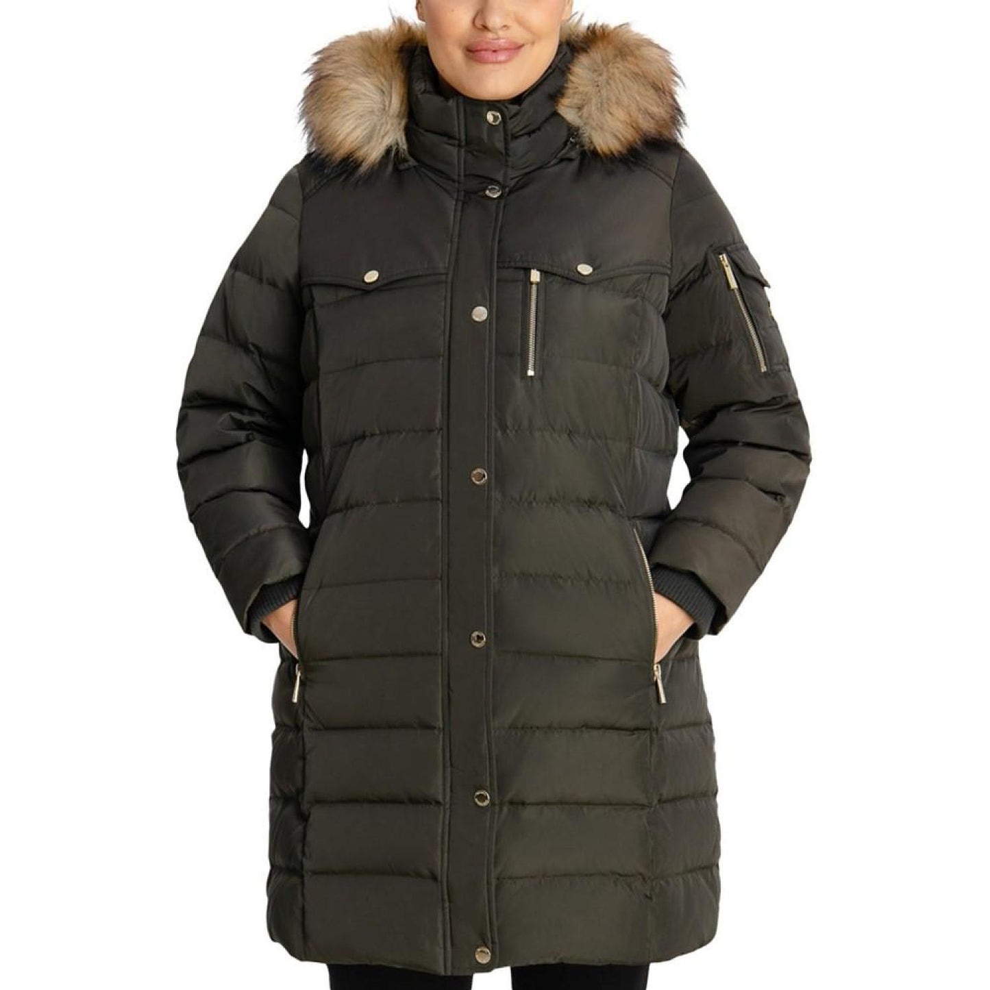 Women's Plus Size Faux-Fur-Trim Hooded Puffer Coat, Created for Macy's