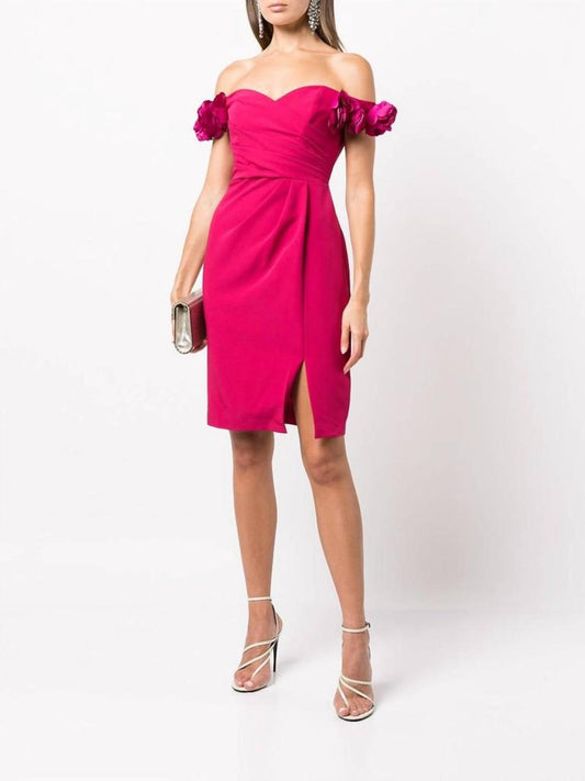 Off Shoulder Draped Cocktail Dress In Pink