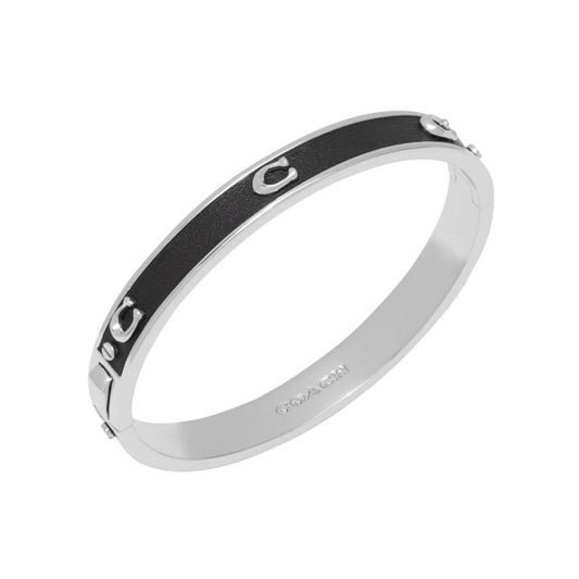 Black Signature Sculpted C Leather Bangle Bracelet