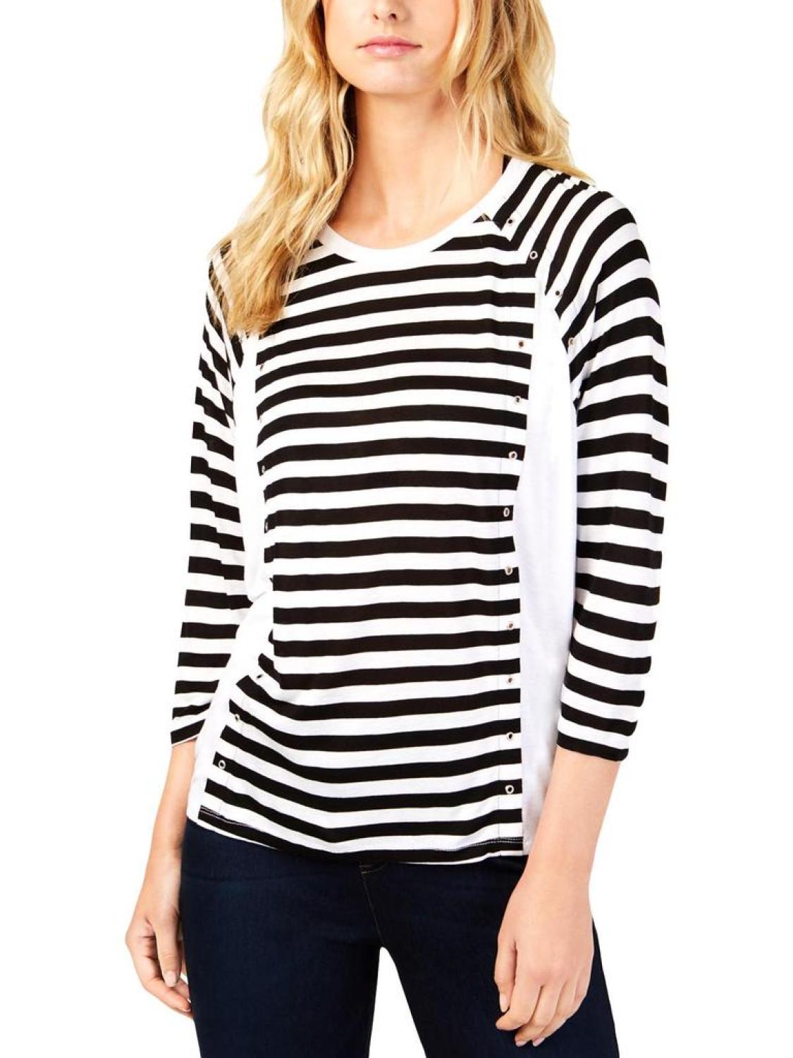 Womens Striped Grommet Pullover Top