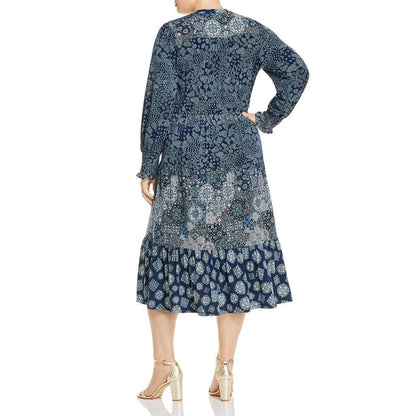 Plus Womens Paisley Print Split Neck Midi Dress